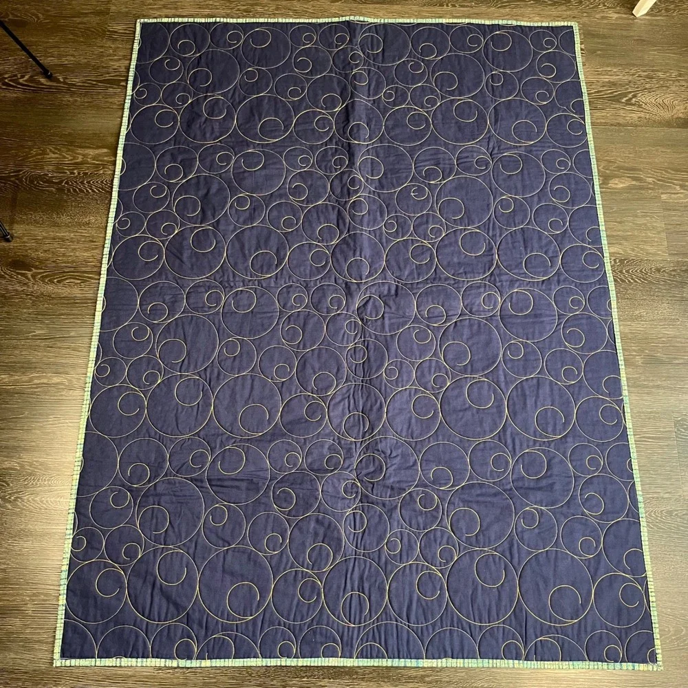 Handcrafted NEW Geometric Quilted Throw Blanket 60x44 Batik Ocean Celestial Art